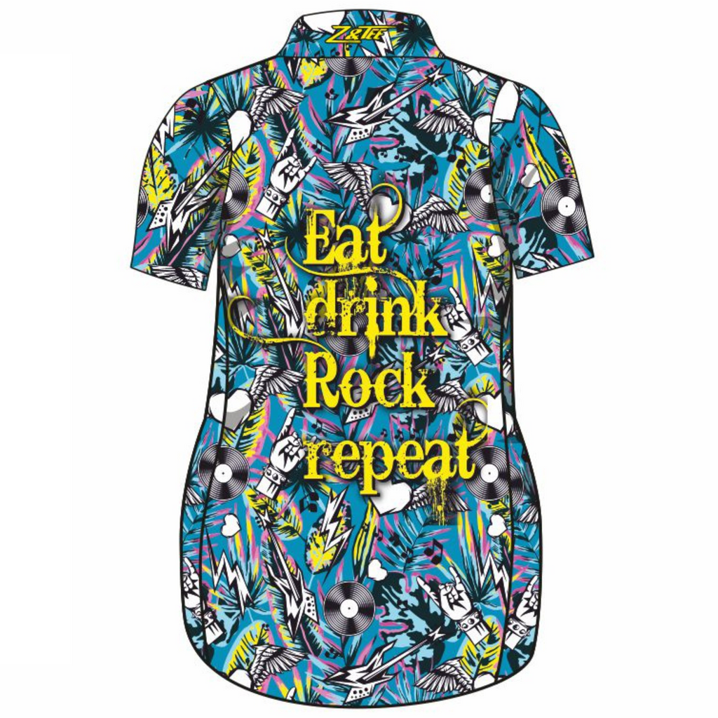 Music | Eat Drink Rock Repeat Blue Short or Long Sleeve Lifestyle Dress Z and TEE blue blues festival in stock lastchance PATTERN AND PLAIN DESIGNS TROPICAL DESIGNS