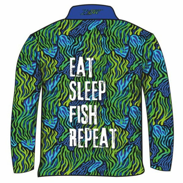 Fishing | Eat Sleep Fish Repeat Green Fishing Shirt Long Sleeve Z and TEE Aussie Australia Australia Day Australian Australian Camping OG Australiana blue camping DAD FATHER'S DAY FISHING HIM ALL in stock LJM men MEN'S DESIGNS mens MEN’S DESIGNS quick dry spo-default spo-disabled sun sun shirt sun shirts sunsafe SWIMMING uv z&tee