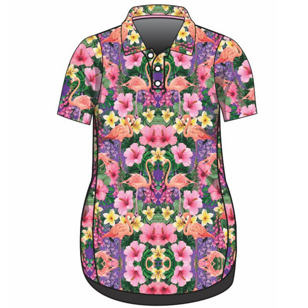 Tropical | Caribbean Flamingo Short Sleeve Lifestyle Dress Z and TEE Aussie Australia Australia Day Australian australian bird australian birds Australiana girls in stock PATTERN AND PLAIN DESIGNS pink purple Women Women's Fishing womens