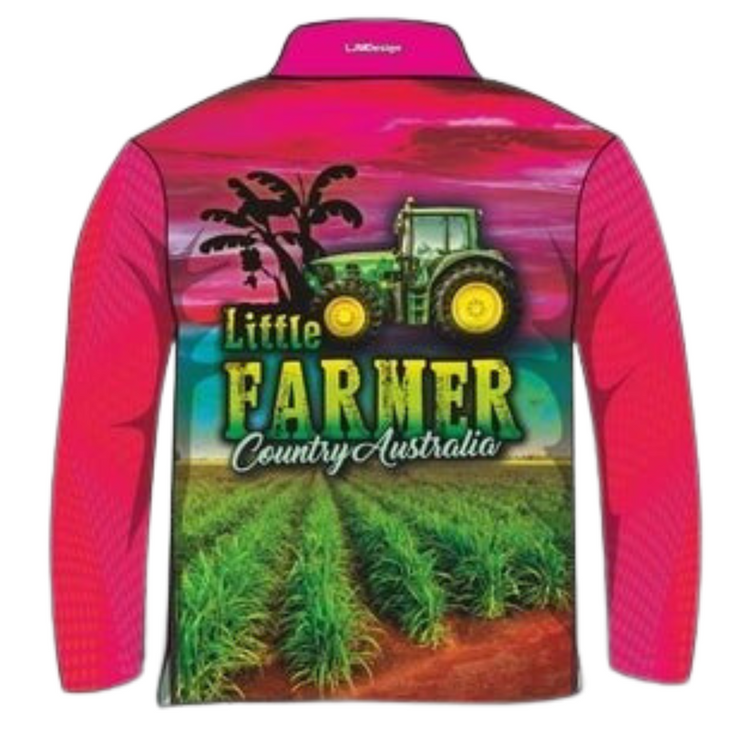 ★Pre-Order★ Kids | Little Farmer Pink Shirt Long or Short Sleeve Z and TEE camping country COUNTRY WESTERN DESIGNS cow fishing GIRL'S DESIGNS Girls kid Kid's Fishing Kid's Fishing Apparel Kid's Fishing Shirt Kid's Uv Rated Shirts KIDS KIDS ALL kids design KIDS DESIGNS Kids UV rated shirt LJM outback pink Preorder quick dry spo-default spo-disabled sugar cane sun sun shirt sun shirts sunsafe tractor uv western