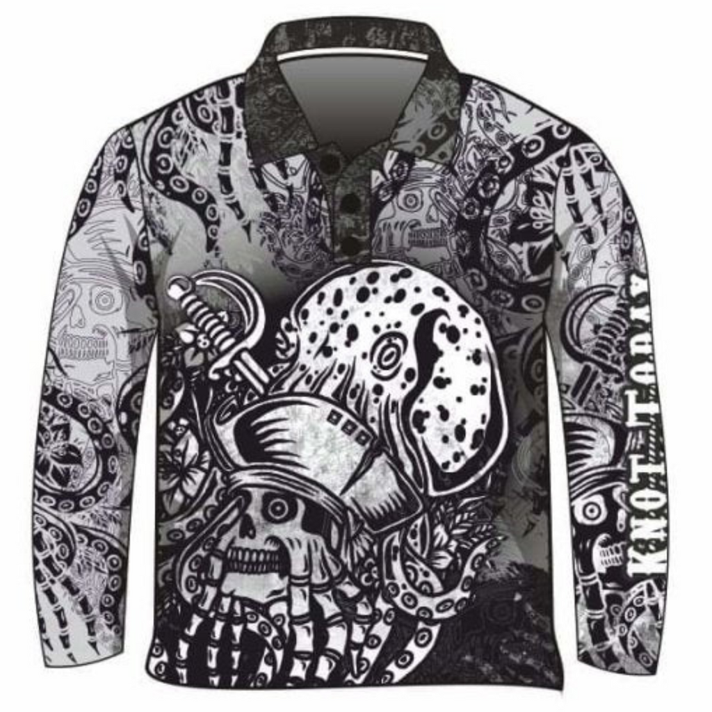 ★Pre-Order★ Knot Today | Grey Kraken Long Sleeve Sun Shirt Z and TEE black BOYS DESIGNS camping fishing grey LJM men MEN'S DESIGNS mens pirate Preorder quick dry ship spo-default spo-disabled sun sun shirt sun shirts sunsafe uv white