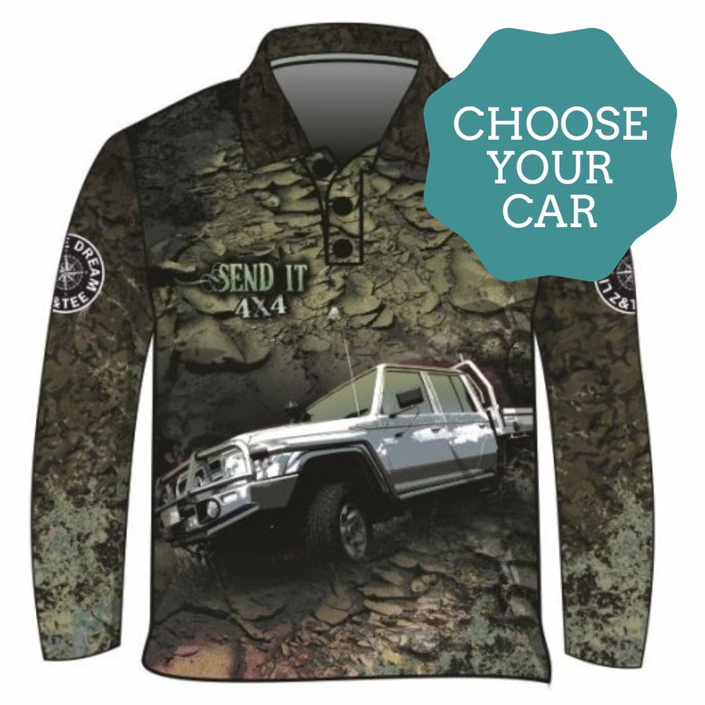 ★Pre-Order★ 4x4 | Send It 4x4 Khaki Shirt Z and TEE 4wd 4x4 4X4 DESIGNS boy boys camping cape en fishing LJM men MEN'S DESIGNS mens Preorder quick dry spo-default spo-disabled sun sun shirt sun shirts sunsafe tip travel uv