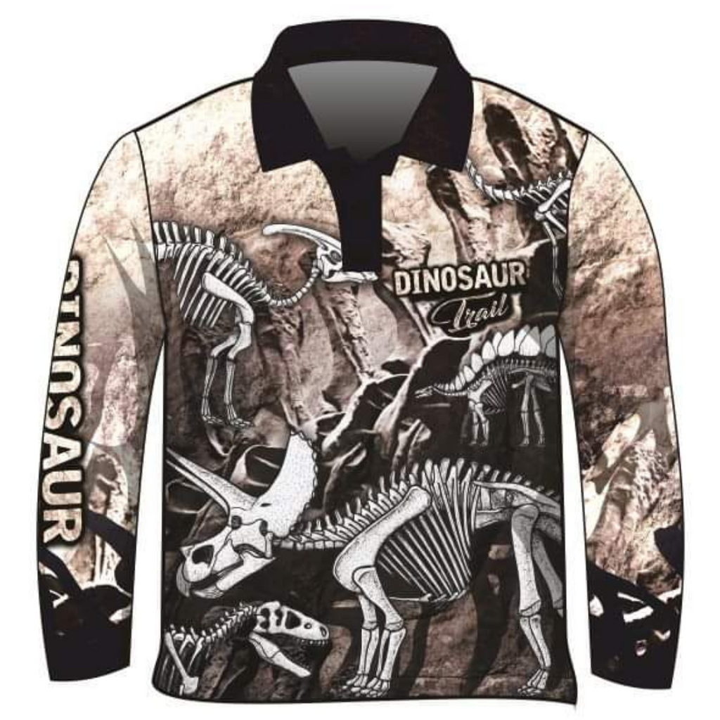 Dinosaur Trail Fossils Bone Long Sleeve Sun/Fishing Shirt - Arriving Before Christmas Z and TEE 2XL 3XL boy boys BOYS DESIGNS camping DAD FISHING HIM ALL In Stock KIDS KIDS ALL kids design Kids UV rated shirt L LJM M market sts men mens quick dry S spo-default spo-disabled STS sun sun shirt sun shirts sunsafe SWIMMING uv XL XS z&tee