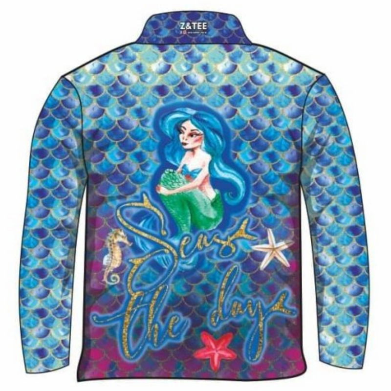 ★Pre-Order★ Kids | Mermaid Seas the Day Shirt Long or Short Sleeve Z and TEE camping fishing GIRL'S DESIGNS KIDS KIDS ALL kids design KIDS DESIGNS Kids UV rated shirt LJM men mens Preorder quick dry spo-default spo-disabled sun sun shirt sun shirts sunsafe uv