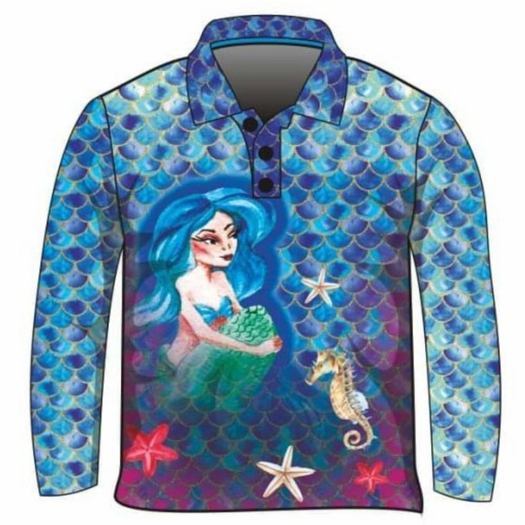 ★Pre-Order★ Kids | Mermaid Seas the Day Shirt Long or Short Sleeve Z and TEE camping fishing GIRL'S DESIGNS KIDS KIDS ALL kids design KIDS DESIGNS Kids UV rated shirt LJM men mens Preorder quick dry spo-default spo-disabled sun sun shirt sun shirts sunsafe uv