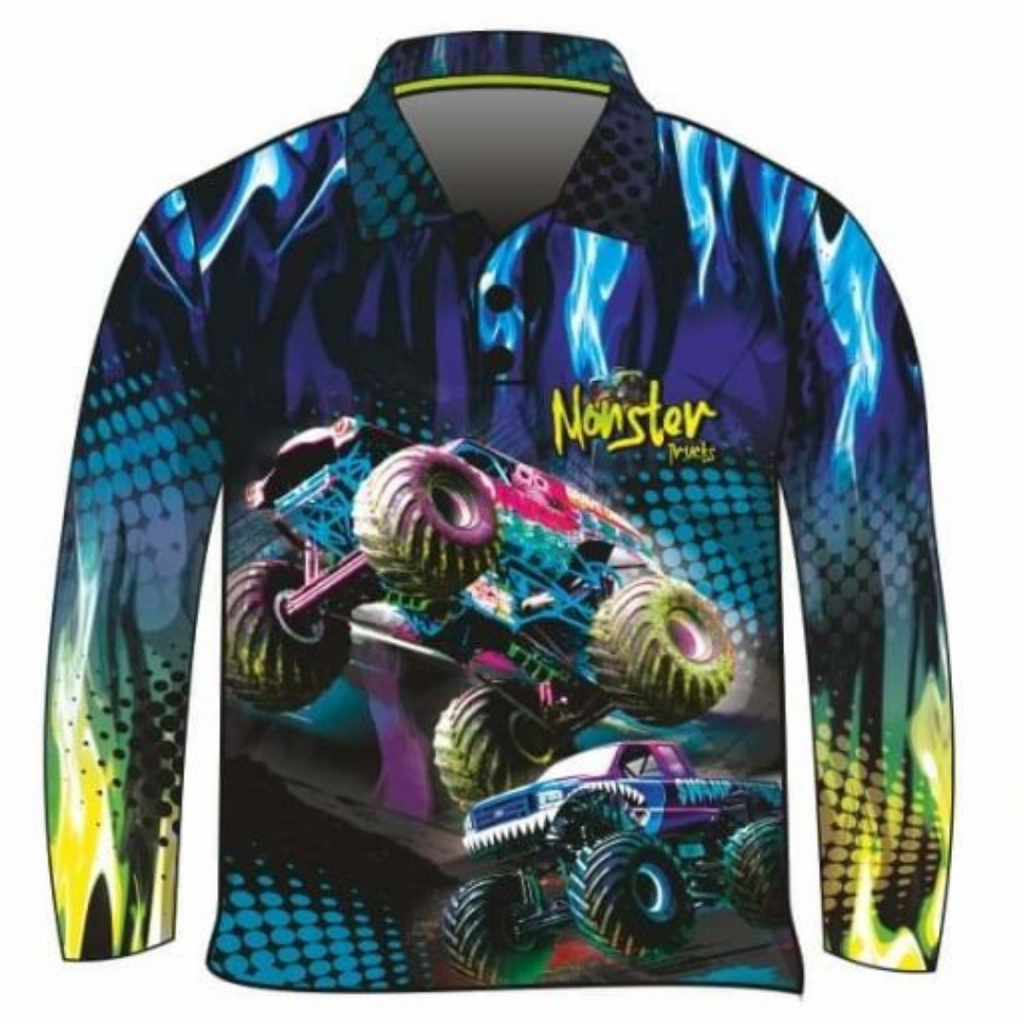 ★Pre-Order★ Kids | Monster Truck Blue Sun Shirt Z and TEE BOYS DESIGNS camping fishing LJM men MEN'S DESIGNS mens Preorder quick dry spo-default spo-disabled sun sun shirt sun shirts sunsafe uv