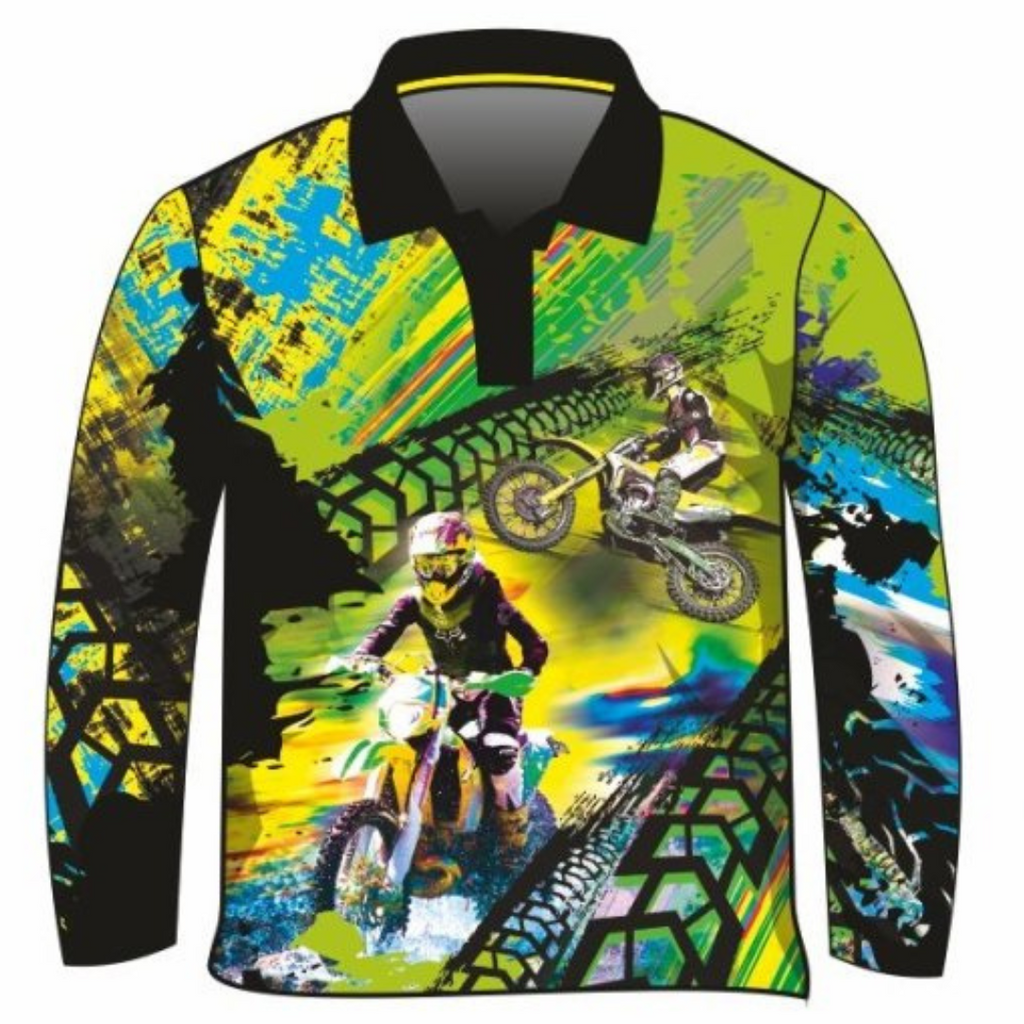 ★Pre-Order★ Extreme | Motorbike Green Shirt Long or Short Sleeve Z and TEE BOYS DESIGNS camping fishing KIDS KIDS ALL kids design KIDS DESIGNS Kids UV rated shirt LJM men MEN'S DESIGNS mens MEN’S DESIGNS Preorder quick dry spo-default spo-disabled sun sun shirt sun shirts sunsafe uv xtreme