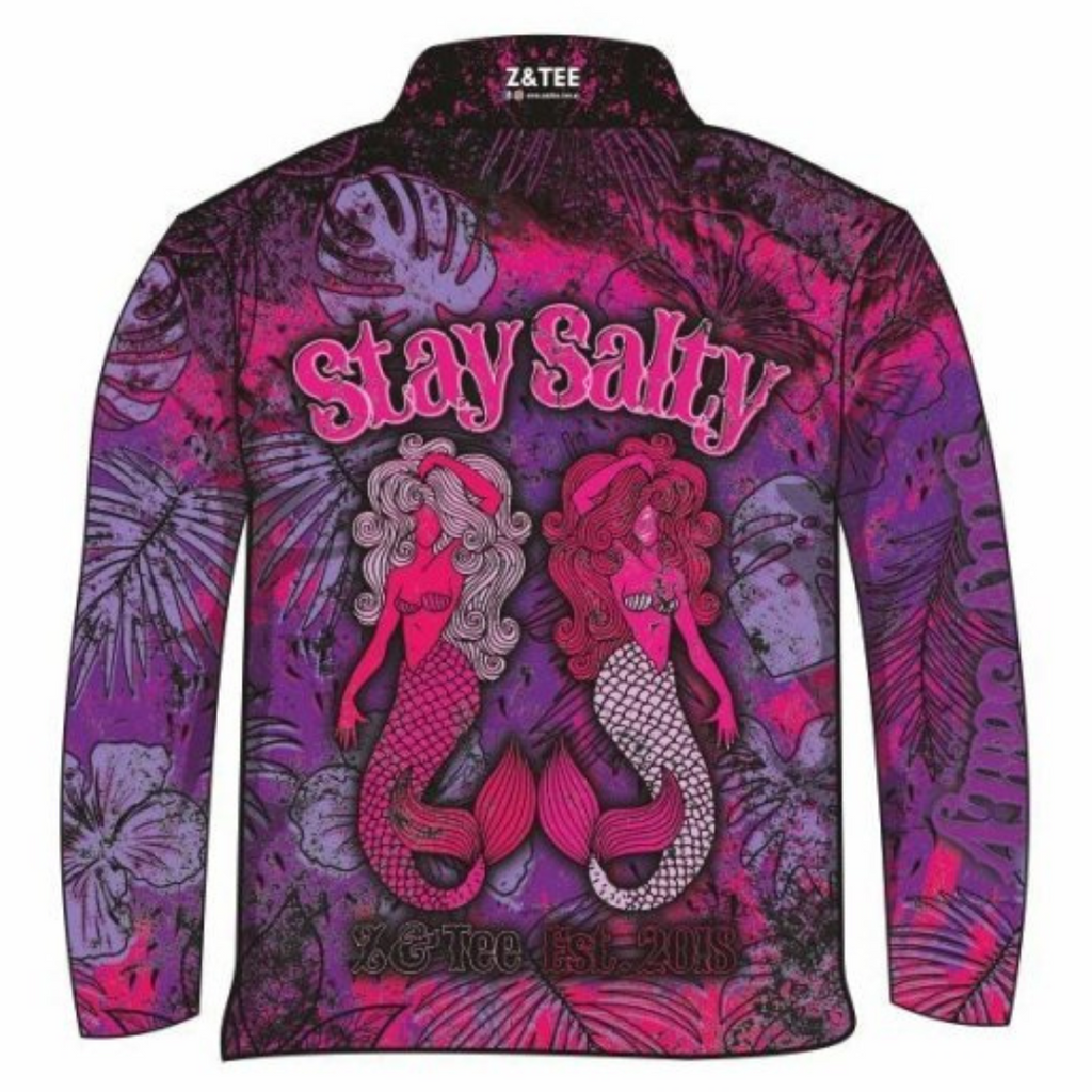 ★Pre-Order★ Stay Salty | Mermaid Pink Shirt Long or Short Sleeve Z and TEE camping fishing GIRLS DESIGNS LJM men mens Preorder quick dry spo-default spo-disabled sun sun shirt sun shirts sunsafe uv WOMEN'S DESIGNS