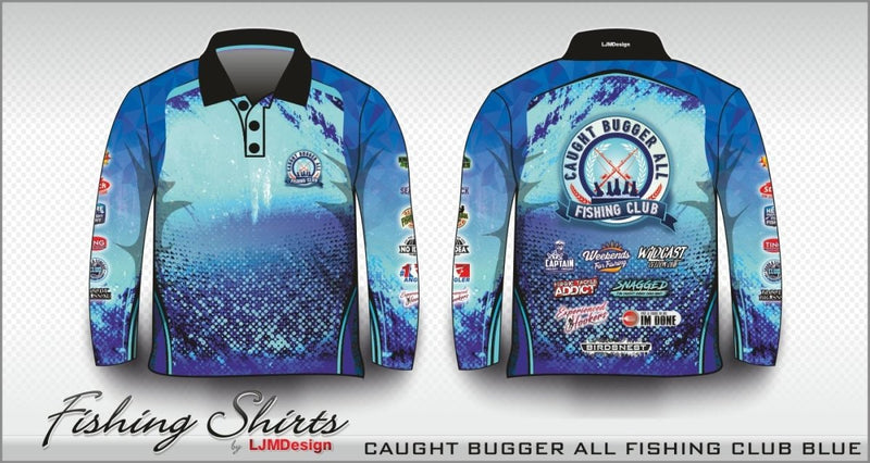 ★Pre-Order★ Fishing | Caught Bugger All Fishing Club Blue Fishing Shirt - Z&Tee Z and TEE camping FISH DESIGNS FISHING LJM men MEN'S DESIGNS mens Preorder quick dry spo-default spo-disabled sun sun shirt sun shirts sunsafe uv