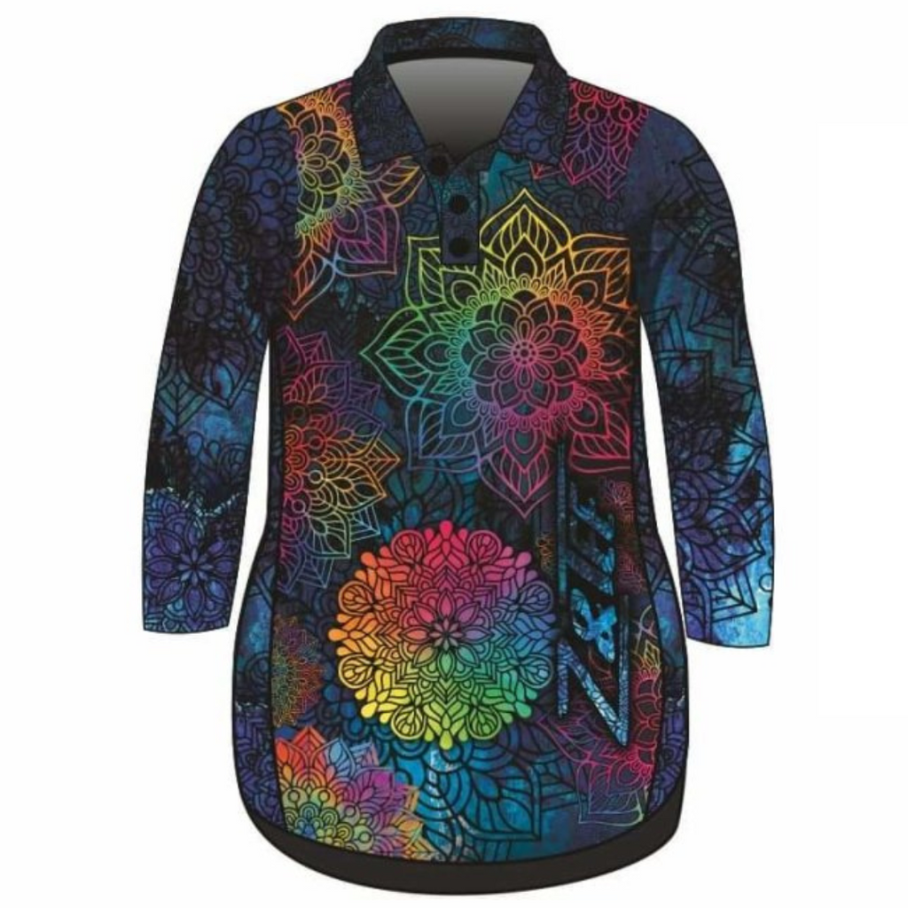 Kaleidoscope Mandala Lifestyle Dress Long Sleeve Z and TEE girls in stock MANDALA PATTERN AND PLAIN DESIGNS WOMEN'S DESIGNS womens