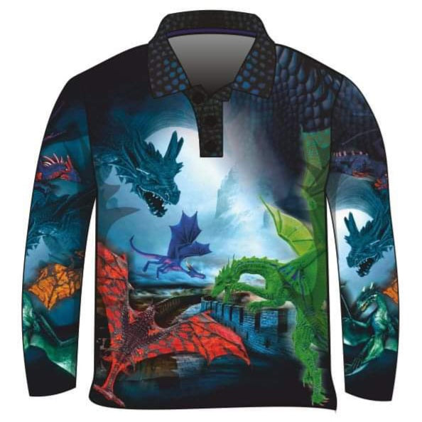 ★Pre-Order★ Kids | Castle of Dragons Shirt Long or Short Sleeve Z and TEE blue boys BOYS DESIGNS camping fishing Kid's Fishing Kid's Fishing Apparel KIDS KIDS ALL kids design KIDS DESIGNS Kids UV rated shirt LJM Preorder quick dry spo-default spo-disabled sun sun shirt sun shirts sunsafe uv